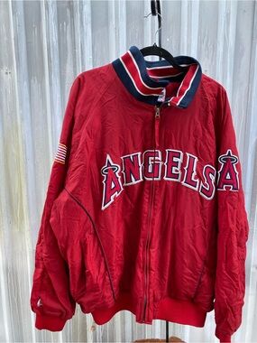 Majestic vintage y2k Angels Authentic Collection Red MLB Jacket with Navy Trim